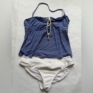 Ralph Lauren Polo Tankini Swimsuit Set Top Bottom Blue white L / XL